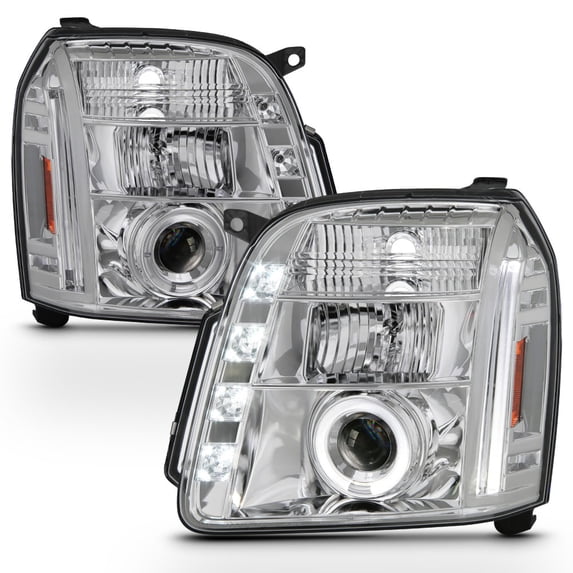 AKKON - For 2007-2014 GMC Yukon XL 1500 / XL 2500 Denali SUV Dual LED Projector Chrome Headlights Front Lamps Pair