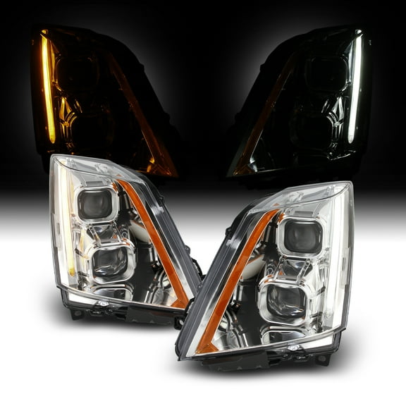 AKKON - For 2008-2014 Cadillac CTS Halogen Model Dual Projector Chrome Housing Switchback LED Headlights