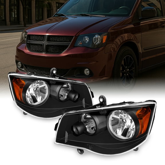 AKKON - For 2008-2016 Chrysler Town & Country | 11-20 Dodge Grand Caravan Black Headlights Headlamps Left + Right