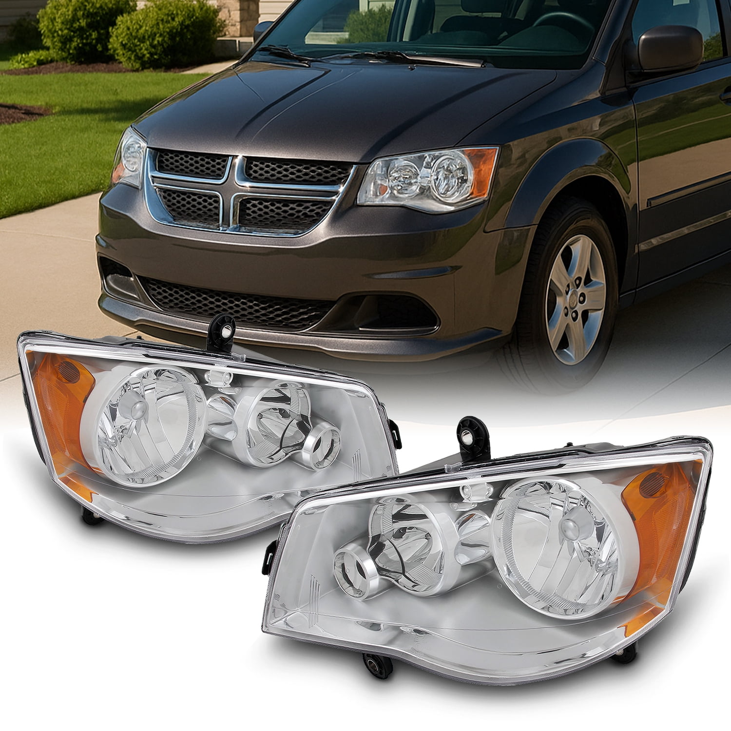 AKKON - For 2008-2016 Town & Country | 11-20 Dodge Grand Caravan Headlights Headlamps Pair Left + Right