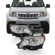 AKKON - For 2009-13 Subaru Forester Dirver + Passenger Halogen Headlights Assembly Chrome Housing Clear Lens Full Set