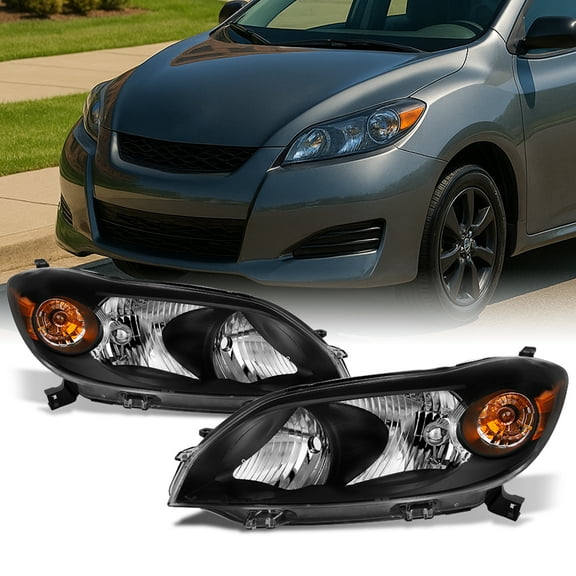 AKKON - For 2009 2010 2011 2012 2013 Toyota Matrix Driver and Passenger Side Black Headlights Pair Set