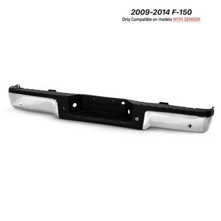 AKKON - For 2009-2014 Ford F150 Standard/ Styleside Bed Rear Bumper +Step Pads +Brackets Lights Set [w/ Sensor Hole]