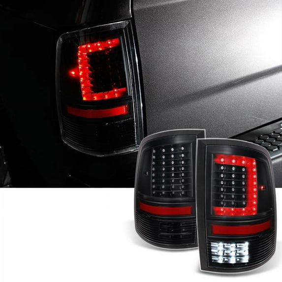 AKKON - For 2009-2018 DODGE RAM 1500 | 10-18 2500 | 3500 C-Shaped Black LED Tail Lights Left + Right Side Replacement Pair Set