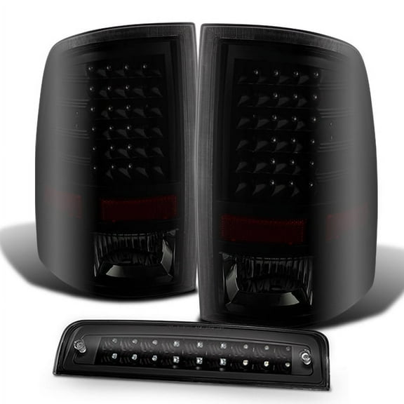 AKKON - For 2009-2018 Dodge Ram 1500 | 10-18 Ram 2500 3500 LED Black Smoked Taillights Pair + LED Black 3Rd Brake Lamp Combo