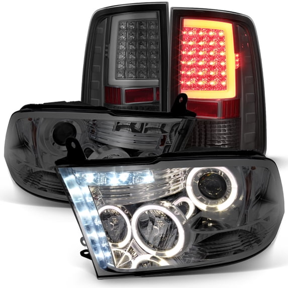 AKKON - For 2009-2018 Dodge Ram 1500|2500|3500 Projector Headlights w/ LED Tail Lights Set - Smoked