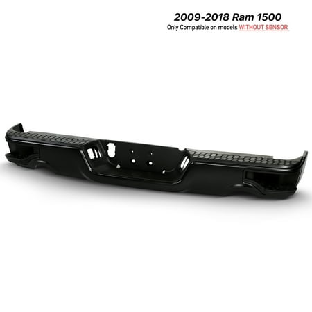 AKKON - For 2009-2018 Dodge Ram 1500 Black Corner Step Style Rear Bump + Brackets Hardware Set [No Sensor Hole]