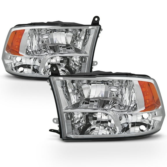 AKKON - For 2009-2018 Dodge Ram Pickup Truck Chome Clear Lens Quad Headlight Lamp Set (Driver & Passenger Side)