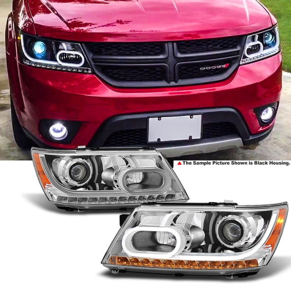AKKON - For 2009-2020 Dodge Journey Replacement Pair LED DRL Light Tube Projector Chrome Headlights