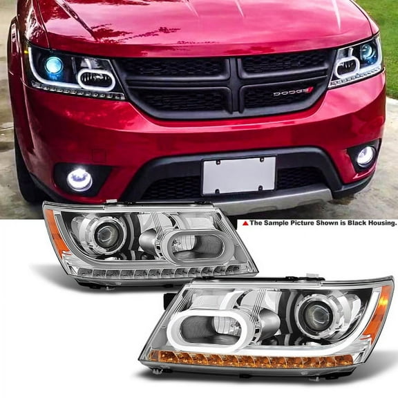 AKKON - For 2009-2020 Dodge Journey Replacement Pair LED DRL Light Tube Projector Chrome Headlights