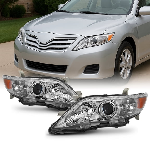 AKKON - For 2010-2011 Toyota Camry LE / XLE Models Chrome Headlights Front Lamps Direct Replacement