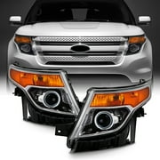 AKKON - For 2011-15 Ford Explorer Driver + Passenger Projector Headlight Assembly Chrome Housing Clear Lens Full Set