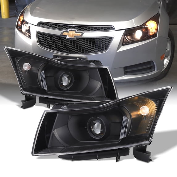 AKKON - For 2011 2012 2013 2014 2015 Chevy Cruze Black Projector Headlights Driver + Passenger Side Replacement