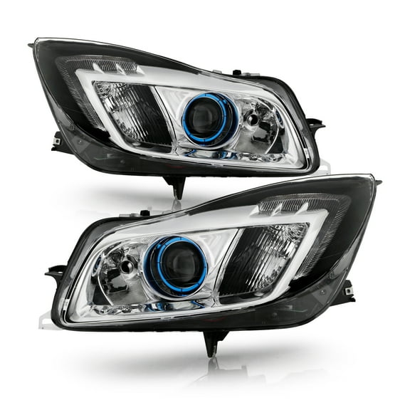 AKKON - For 2011-2013 Buick Regal Halogen Model Upgrade LED DRL Projector Headlights in Pair Chrome Housing