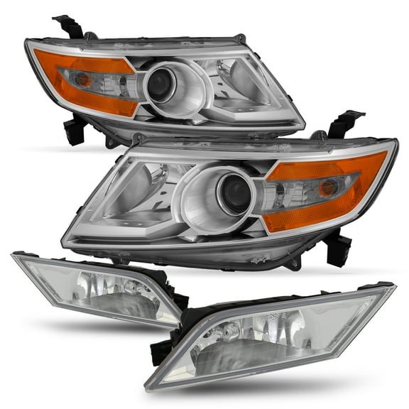 AKKON - For 2011-2013 Honda Odyssey Amber Corner Halogen Front Headlights Lamps + Fog Lights w/Switch+Wiring