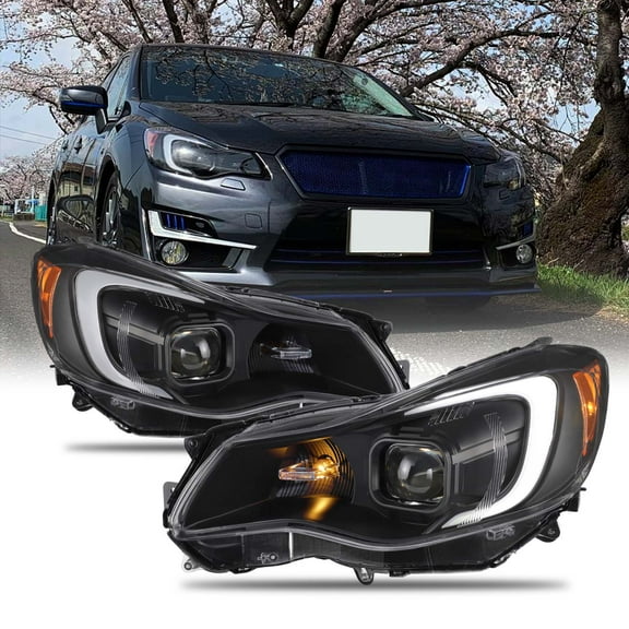 AKKON - For 2012-2015 Subaru Impreza / 2013-2015 XV Crosstrek Halogen Projector Black Headlights -w/ Tube Parking Lamp