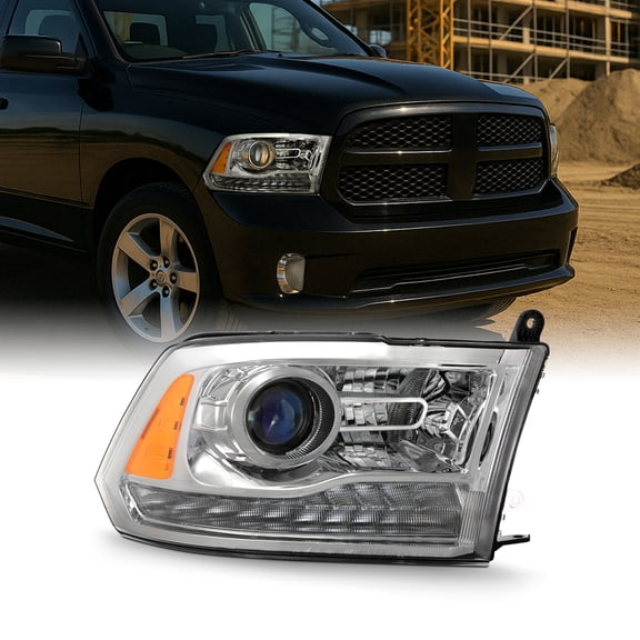 AKKON - For 2013-2015 Ram 1500 / 2500 /3500 OE Projector Chrome Headlights with LED DRL - Right Passenger Side