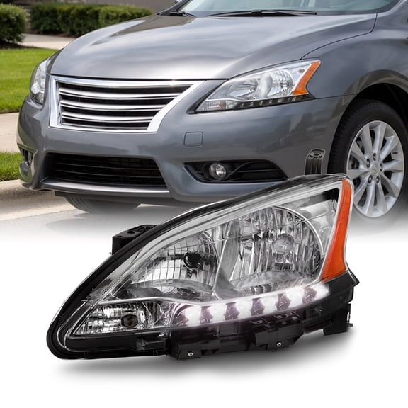 AKKON - For 2013-2015 Sentra LED Daytime Running Lamp Strip Driver Side Only Headlight Chrome Housing Clear Lens