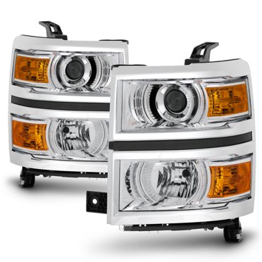 DNA Motoring Projector Headlights For 2014-2015 Chevy Silverado 1500 – Chrome Housing, Halogen