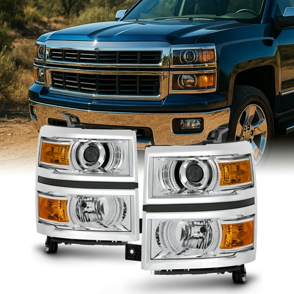 AKKON - For 2014 2015 Chevy Silverado 1500 Pickup Truck Chrome Clear Projector Headlight Lamp Assembly Driver + Passenger Side