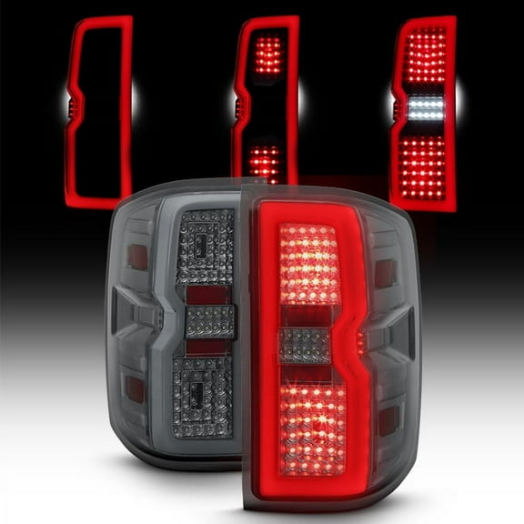 AKKON - For 2014-2018 2019 Chevy Silverado & Sierra LED Light Bar Smoke Tail Lights Lamps -  Pair