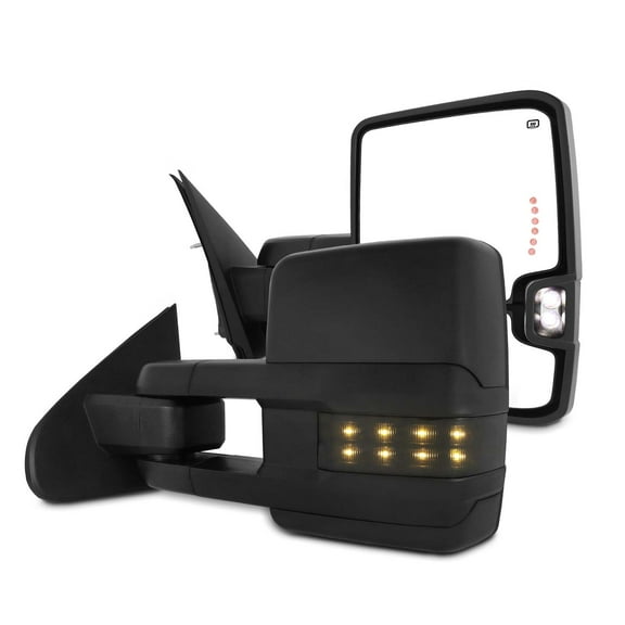 AKKON - For 2014-2018 Chevy Silverado GMC Serria - Pair Towing Mirrors With Power fold|Heated|Turn Signal |Lamp - Black Smoke