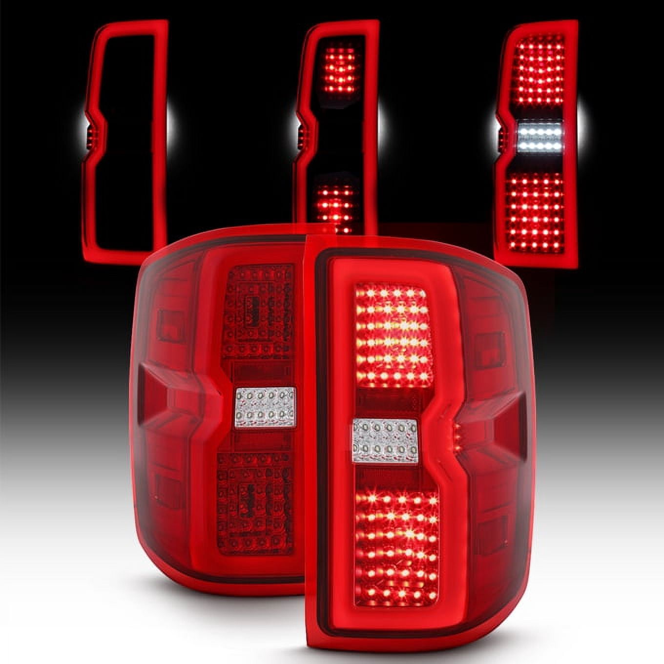 AKKON - For 2014-2019 Chevy Silverado | GMC Sierra LED Light Bar Red Housing Tail Lights Lamps -  Pair