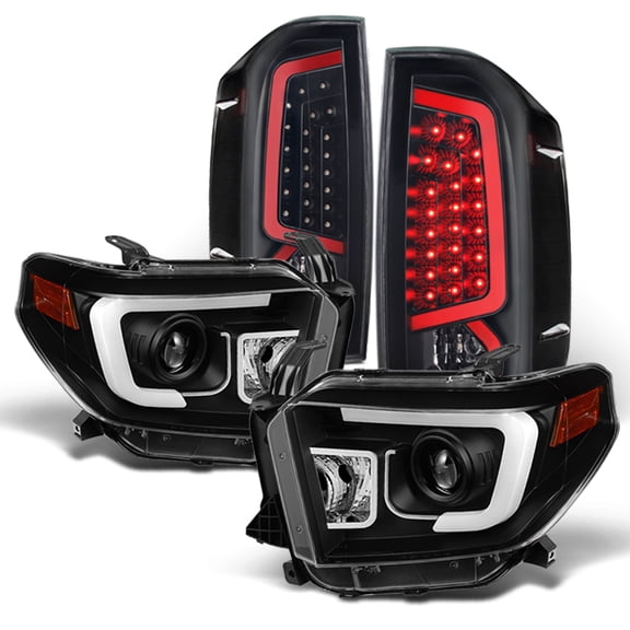 AKKON - For 2014-2021 Toyota Tundra Sr5/Limited Black DRL LED Tube Projector Headlight & Black LED Taillight Set