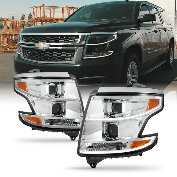 AKKON - For 2015-2020 Chevy Suburban Tahoe Halogen Type Models Chrome Housing LED DRL Projector Headlights