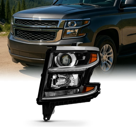 AKKON - For 2015-2020 Chevy Suburban Tahoe Pickup OE Direct Replacement Projector Black Headlight (Driver Left Side)