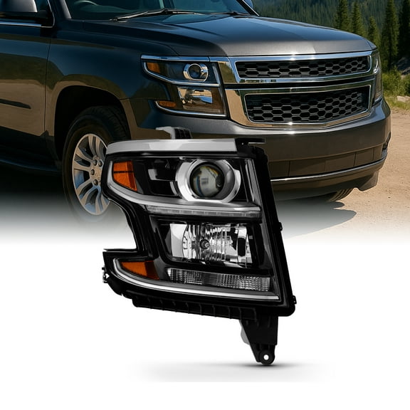 AKKON - For 2015-2020 Chevy Suburban Tahoe Pickup OE Direct Replacement Projector Black Headlight (Passenger Right Side)