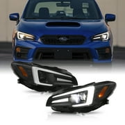 AKKON - For 2015-2020 Subaru WRX / STI Halogen Model Projector + Light Tube DRL + Sequential Switchback Premium Black Headlights