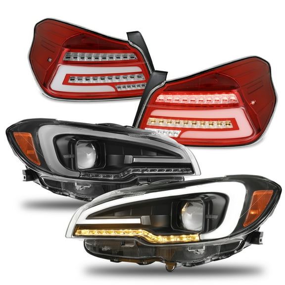 AKKON - For 2015-2021 Subaru WRX/WRX STI C-Shape LED Sequential Signal Black Projector Headlight + FULL LED Red Tail Brake Light