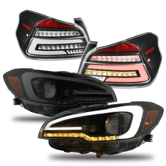 AKKON - For 2015-2021 Subaru WRX/WRX STI C-Shape LED Sequential Signal Black Smoked Projector Headlight + FULL LED Tail Brake Light