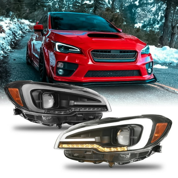 AKKON - For 2015-2021 WRX/WRX STI C-Shape LED DRL + LED Sequential Signal Black Projector Headlight