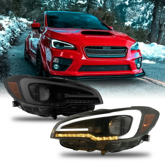 AKKON - For 2015-2021 WRX/WRX STI C-Shape LED DRL + LED Sequential Signal Black Smoked Projector Headlight