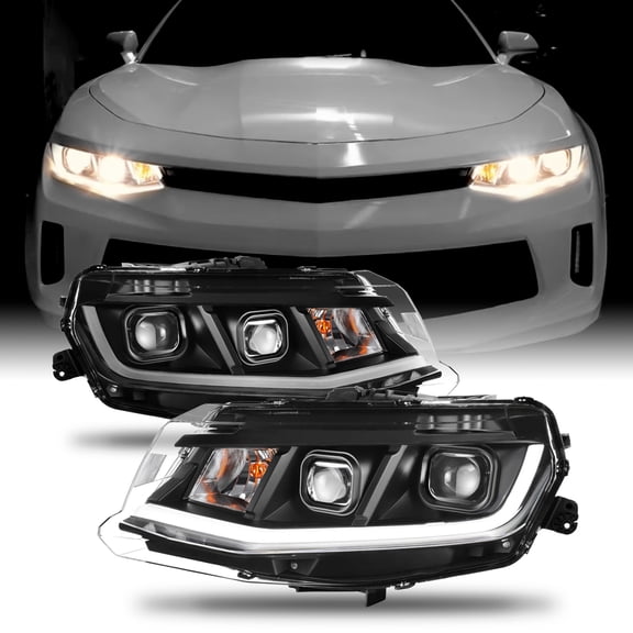 AKKON - For 2016-2018 Chevy Chevrolet Camaro LED Bar DRL High/Low Beam Dual Projector Headlights - Black Housing
