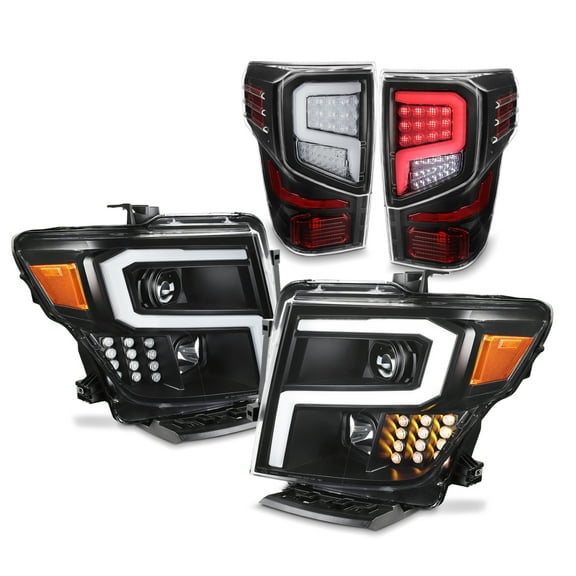 AKKON - For 2016-2021 Nissan Titan LED Light Tube Tail Lights + Headlights Combo Assemblies - Black
