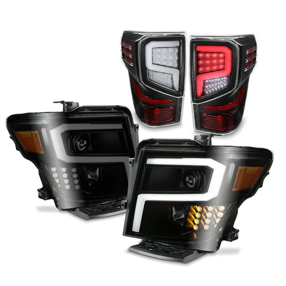 AKKON - For 2016-2021 Nissan Titan LED Switchback Headlights + Light Tube Tail Lights Black Assembly Set