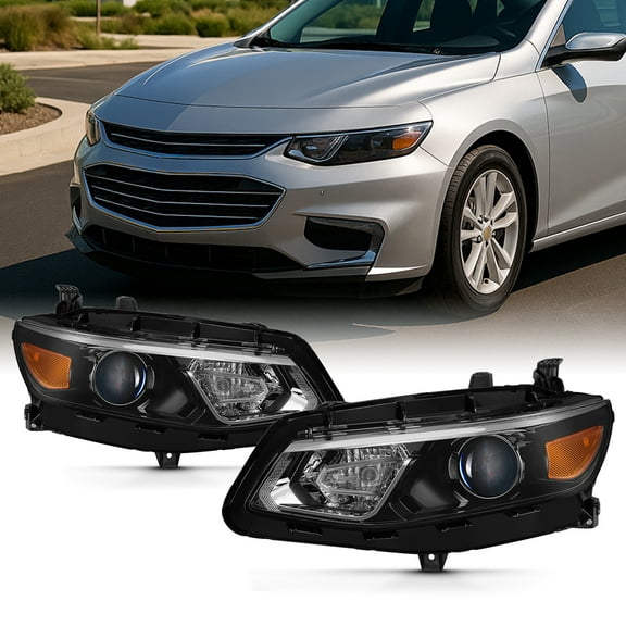 AKKON - For 2016-2018 Cherolet Malibu Driver + Passenger Side Projector Headlight Assembly Black Housing Clear Lens Set