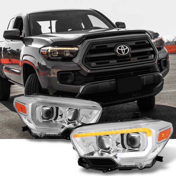 AKKON - For 2016-2023 Tacoma TRD/Limited Sequential LED Tube Design Chrome Square Projector Headlights