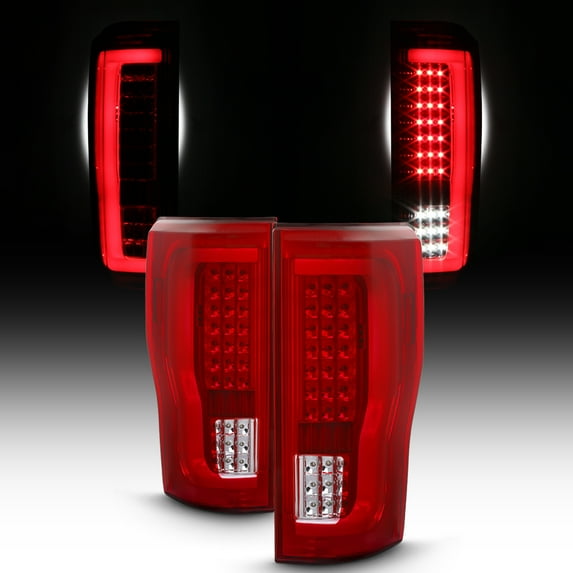 AKKON - For 2017-19 Ford F250/F350 Superduty Full LED Tube Rear Lamps Tail Lights - Chrome Housing & Red Clear Lens