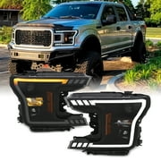 AKKON - For 2018-2020 Ford F150 F-150 Truck LED DRL Tube Smoked Projector Headlights With Sequential Turn Signal