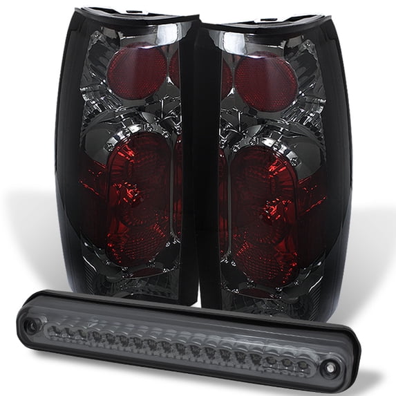 AKKON - For 88-98 C/K Series Sierra Silverado Tahoe Suburban Blazer Smoked Lens LED Tail Brake Lights + LED 3rd Brake light