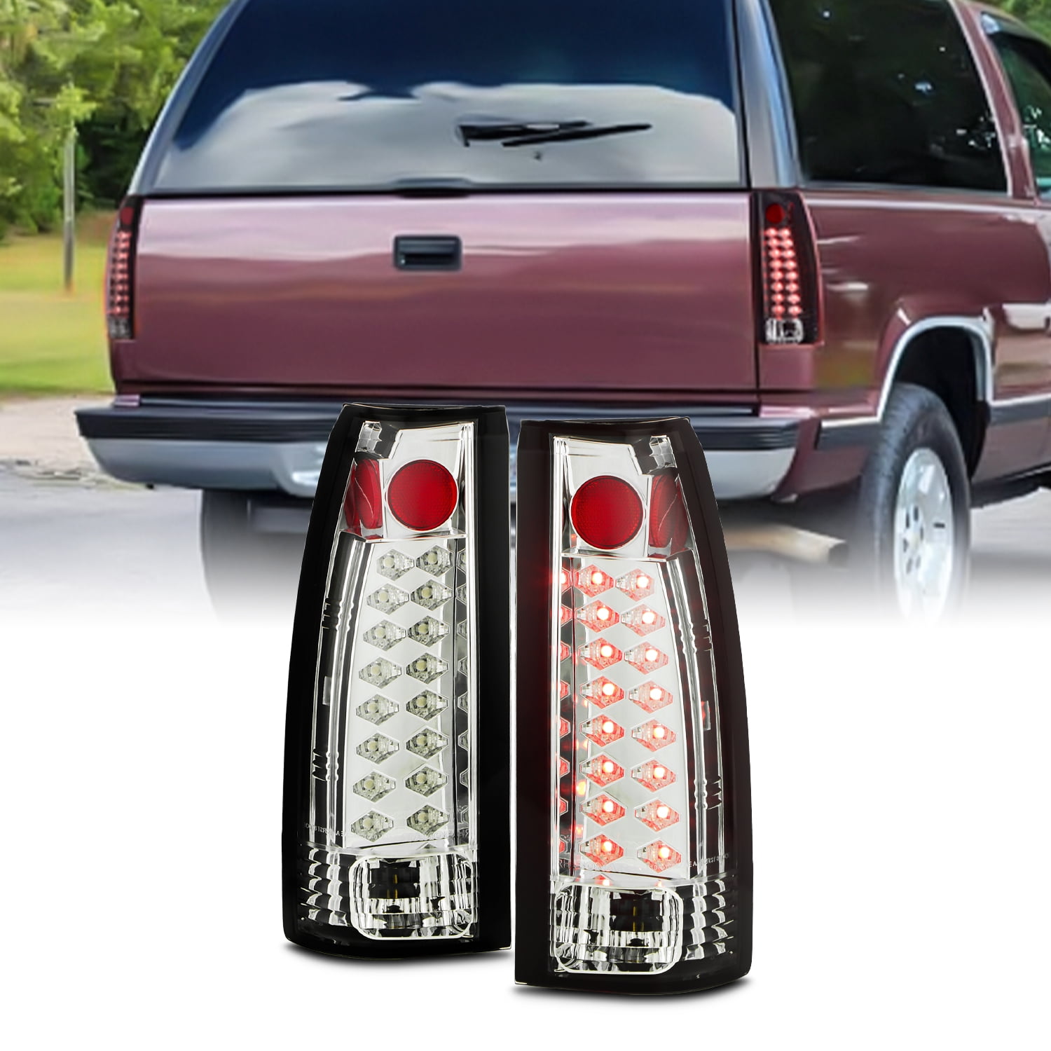 AKKON - For 88-98 Chevy C/K Series Pickup Truck GMC Sierra Rear LED Tail Lights Brake Lamps Pair Replacement