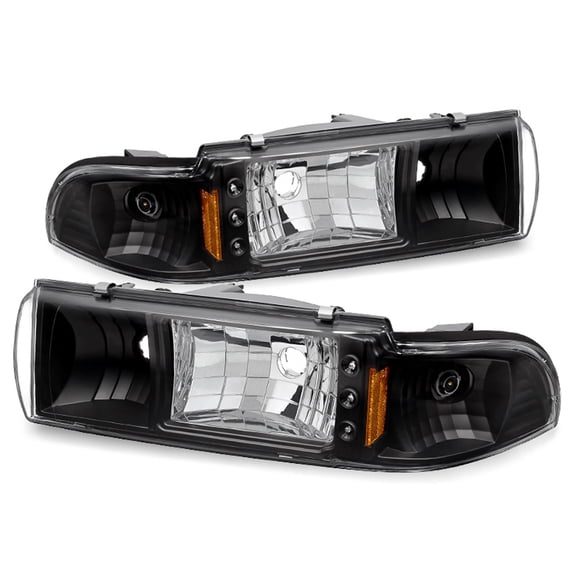 AKKON - For 91-96 Chevy Impala Caprice Black Replacement 1 Piece LED Headlights/Corner Signal Lamps Left + Right