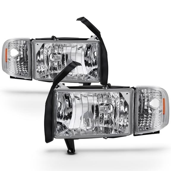 AKKON - For 94-01 Dodge Ram 1500 2500 3500 Chrome Headlights w/Corner Signal Lamps Left+Right Replacement