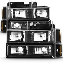 AKKON - For 94-99 GMC Full Size Pickup Truck Suburban Sierra Black Bezel Headlights w/Corner   Bumper Signal Lamps