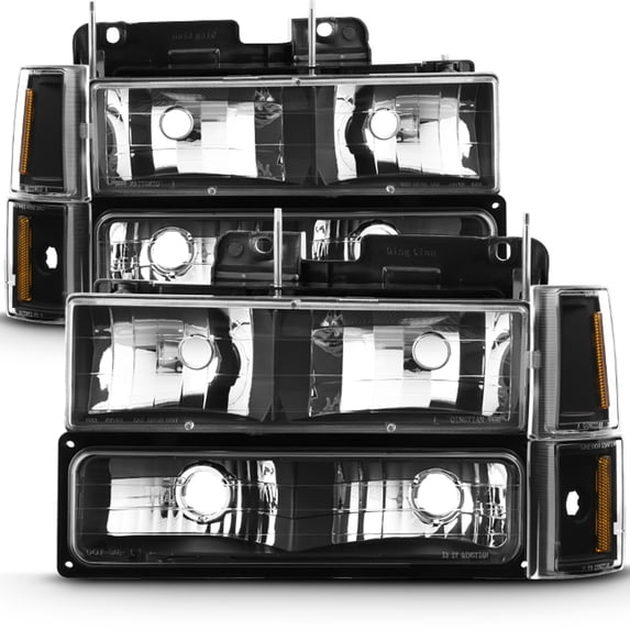 AKKON - For 94-99 GMC Full Size Pickup Truck Suburban Sierra Black Bezel Headlights w/Corner + Bumper Signal Lamps