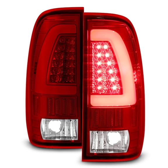AKKON - For 97-03 Ford F150 99-07 F250 F350 Super Duty Red Clear LED Tube Tail Lights Lamps Pair Left and Right